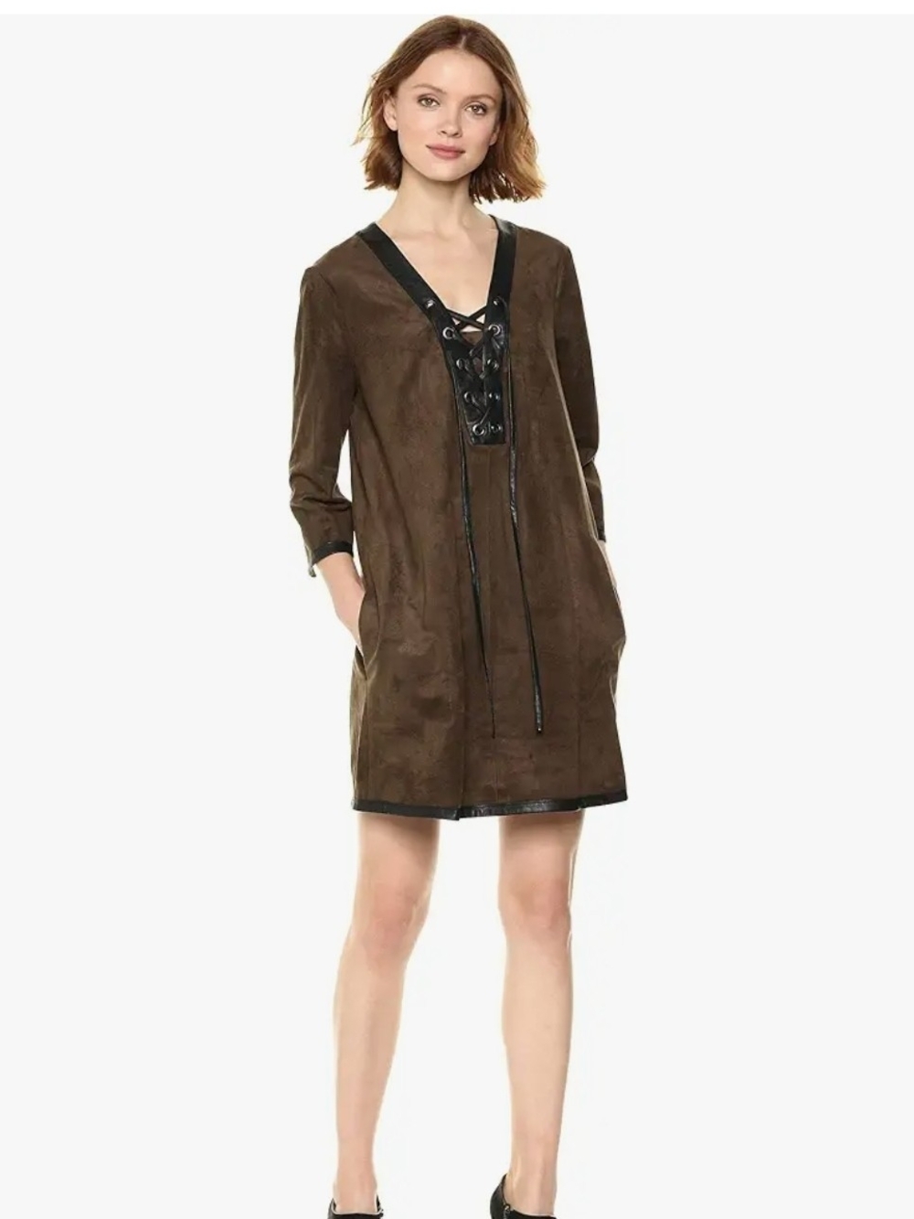 BCBGMaxAzria Brown Faux-Suede Lace-Up Shift Dress NEW WITH TAGS